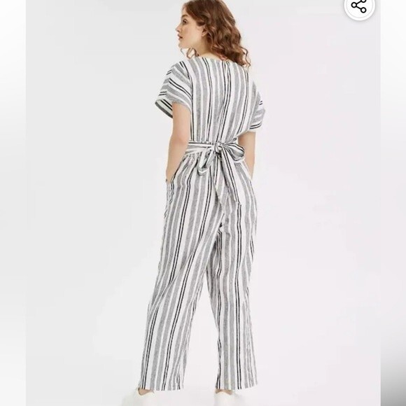 American Eagle Outfitters Striped Short Sleeve Jumpsuit with Tie Waist Size XS - Picture 2 of 13